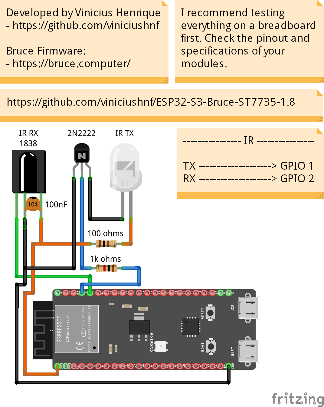 Infrared receiver and transmitter circuit schematic featuring 2N2222 transistor buffer