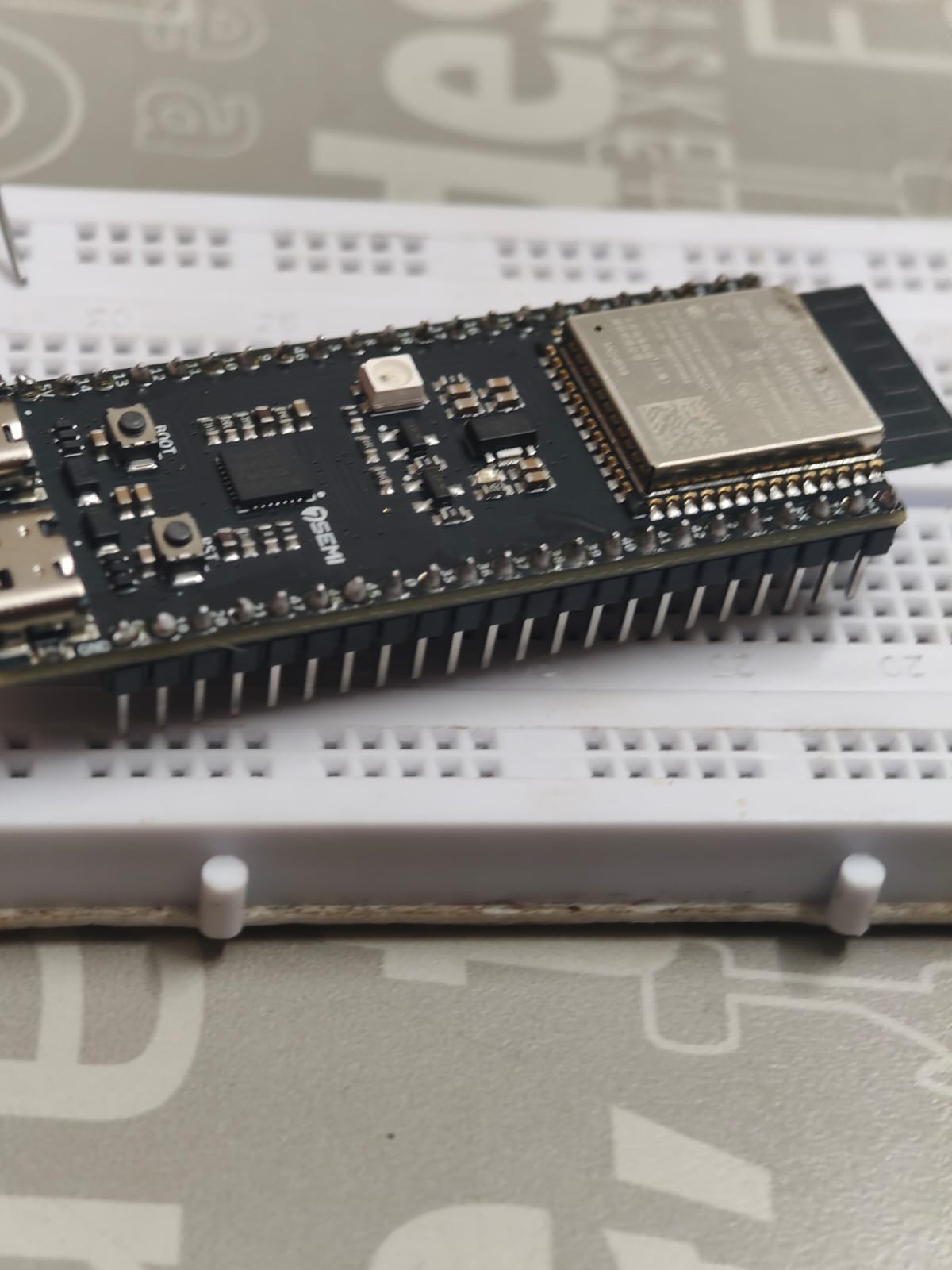 7Semi ESP32-S3 development board mounted on breadboard